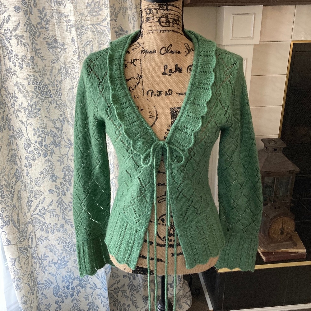 VINTAGE April Cornell Green Sweater Cardigan Sz S EUC Soft and Cozy